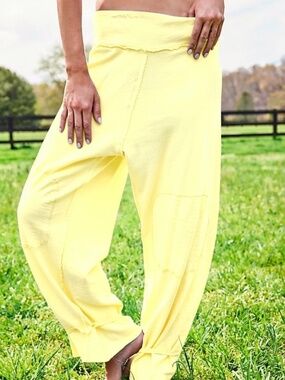 Free People Organic Cotton Lounge Pants Minted Lemonade Size M Oversized Boho Jo